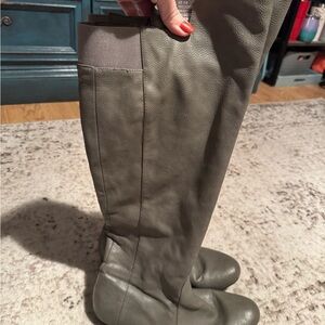 Gray Leather Knee-High Boots